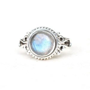 Classics Natural Labradorite Ring 10mm Shape 925 Sterling <b>Silver</b> Handmade Gemstone Minimalist Statement Bohemian Jewelry Party - Product Image 1