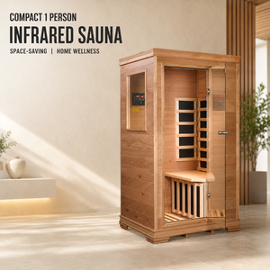 Royal Saunas <b>MINI</b>-HH Modern Single Person Indoor Infrared Sauna 5 Heaters <b>Bluetooth</b> Low EMF Hemlock Wood Bedroom Eco-Friendly - Product Image 1
