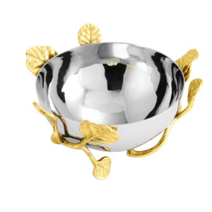 Cuenco de metal plateado hecho a mano con diseño de hoja Botánica para servir frutas secas y aperitivos acento de decoración del hogar - Product Image 1