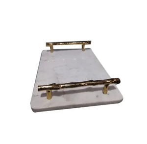 Plateau de service en marbre Décoration d'hôtel Plateau de service en marbre Poignée en laiton Design Artisanat Vente la plus vendue - Product Image 4