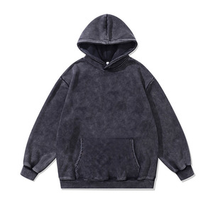 2025 hommes surdimensionné Vintage noir lavé à capuche soleil délavé polaire avec Boxy Fit Spray peint Design hiver tricoté à capuche col - Product Image 1