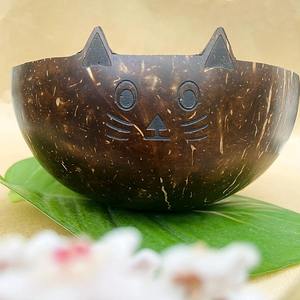 Juego de cuenco y cuchara de cáscara de coco, nuevo estilo único, Cara de gato, cuencos de palma de coco tallados a mano para servir alimentos - Product Image 5