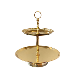 Support à gâteau rond à 2 étages en laiton au design élégant, plaqué or, pour les fêtes d'hôtel, table, service de gâteaux et de pâtisseries - Product Image 3