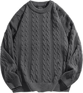 Men Round Neck <b>Cable</b> Knit Sweater Classic Crewneck Fall Knitwear Classic round neck <b>cable</b> knit design for timeless winter style - Product Image 4