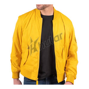 Chaqueta de bombardero de satén amarillo personalizada de alta calidad estilo de ocio cremallera impresa de talla grande Anti-Pilling para hombres chaqueta de bombardero Varsity - Product Image 2