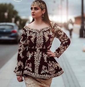 Stylish 2024 <b>Wedding</b> Karakou <b>Dress</b> Dark-Maroon Embroidered Silk Linen <b>Jacket</b> Crystal Glass Beadsstone Dabka Work Lehenga Choli - Product Image 1