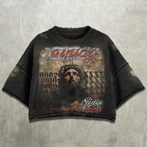 Camiseta de Hombre Personalizada de Fabricante, con Pedrería, Corte Recto, Estilo Urbano, Gráfica, Lavado Ácido, de Tela Gruesa - Product Image 3