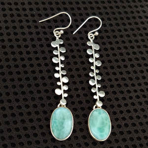100% Naturel Larimar Ovale 925 Sterling Silver Bohème 7 cm de long Dangle 6.78 gms Boucles d'oreilles designer à la mode larimar bijoux en argent - Product Image 5