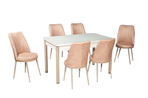 Maya, table de salle à manger moderne, économique et élégante, extensible avec 6 chaises imprimées, meilleure vente pour hôtel et villa, salle à manger - Product Image 3
