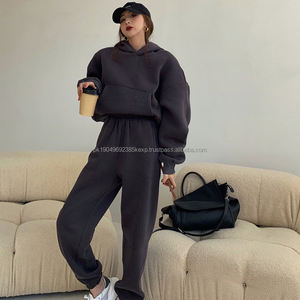 Nouveaux sweats à capuche en coton uni à col rond avec logo personnalisé par transfert thermique pour femmes, style oversize, pour survêtement - Product Image 4