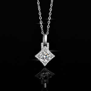 2 Carat 925 Sterling Silver Square Shape VVS D Color <b>Moissanite</b> Halo Design Trendy Engagement Pendant <b>Necklace</b> Factory Wholesale - Product Image 3