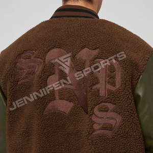 Parches de bordado de microforro polar pesado de béisbol, chaqueta universitaria, Mangas de cuero, cierre de botón, forro interior acolchado - Product Image 6