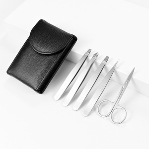 Lot de 5 pinces à sourcils en acier inoxydable, pointe incurvée haute précision pour barbe et sourcils, vente en gros usine, personnalisation OEM - Product Image 1
