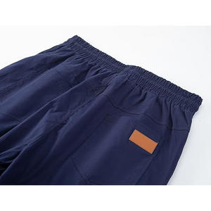 กางเกงวิ่งขาย่นสำหรับผู้ชายผ้าคอตตอนลายทแยง2025โลโก้ระบายอากาศได้ดีผ้าคอตตอนกลางปักสีทึบสำหรับกีฬากลางแจ้ง - Product Image 6