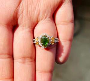 แหวนค็อกเทลเงินแท้ 925 ชุบโรเดียม ประดับด้วยพลอยโครเมียมไดโอไซด์ธรรมชาติและเพชร เหมาะสำหรับเป็นของขวัญวันครบรอบ - Product Image 3