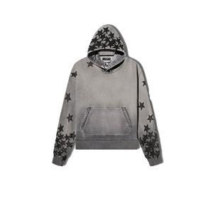 Patchs surdimensionnés en cuir noir vieilli pull à capuche lourd personnalisé vintage acide minéral pierre délavée sweats à capuche pour hommes - Product Image 5