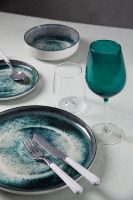 Ronde set van 6 keramische serveerschotels, Scandinavisch minimalistisch design, Atena van Excelsa, reactief geglazuurd, glanzend reliëf, digitale decoratie