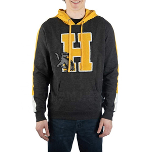 Avec des patchs en chenille Hommes Pullover Noir et Jaune Couleur Hoodie Outdoor Streets Wear Chenille Machine Embroidery Hoodies - Product Image 4