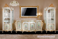 Meuble TV moderne en teck sculpté à la main, aspect crème élégant, avec armoires, taille et couleur personnalisables, support TV de luxe durable