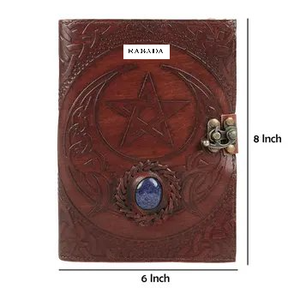 Leather <b>Journal</b> With Unlined Deckle Edge Paper Inch Star Stone Cover Handmade <b>Writing</b> Notebook Diary Bound Daily Notepad - Product Image 1
