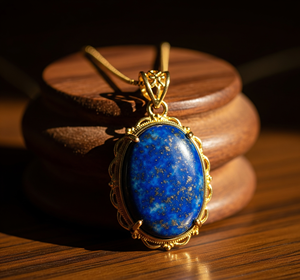 Personnalisable Chaîne Dainty en Argent Sterling 925 Or 18K Forme Ovale Pendentif Bohème Naturel Lapis Lazuli Guérison Cristal Mode - Product Image 1