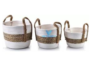 Set Of Certified Supplier Hamper Baskets Cotton and Stitching Seagrass Basket Cotton Basket Living Room For <b>Laundry</b> Room - Product Image 4