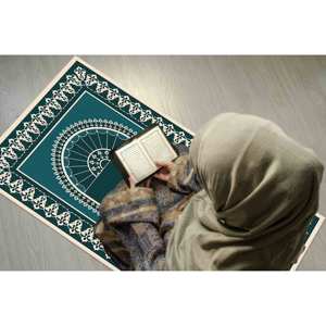 Alfombra de Oración Islámica Azul: Elegante Alfombra para la Iglesia Musulmana, con Pelo Suave - Product Image 1