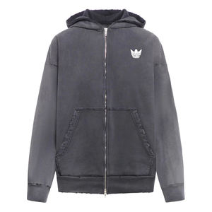 Sweat-shirt à capuche court en molleton français double couche, délavé à la pierre, lourd, 480 à 500 g/m², délavé au soleil, pour hommes, vente en gros - Product Image 4