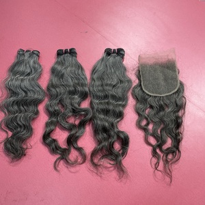 Extensions de cheveux humains vierges non traités, cuticules alignées, 100% donneur unique, cheveux indiens de temple, tissage, fermeture en dentelle, style bouclé - Product Image 5