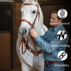 Ensemble de clous de cheval en cuir durable de qualité supérieure Confort et contrôle Performance Headstall et circonférence pour l'équitation et l'entraînement - Product Image 3