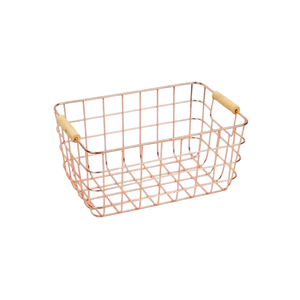 Ensemble de 2 paniers de rangement en fil métallique blanc avec poignées en bois naturel, bacs organisateurs en maille de fer pour les armoires de cuisine - Product Image 4