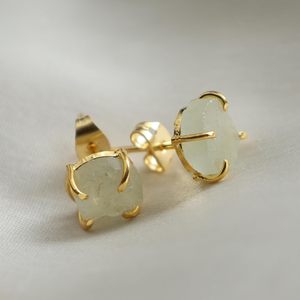 Handmade 8-10mm Rough <b>Aquamarine</b> <b>Stud</b> <b>Earrings</b> Prong Set Gold Plating Classic Style Raw Birthstone Gemstone Jewelry for Gifts - Product Image 3