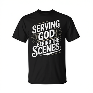 T-shirt pour homme noir, taille L, « Servir Dieu en coulisses », production d'église - Product Image 2