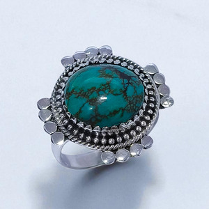 Joyería fina clásica de plata 925 sólida para mujer, Plata de Ley 925, piedra preciosa turquesa, estilo bohemio, anillo hecho a mano, regalo para mamá - Product Image 2