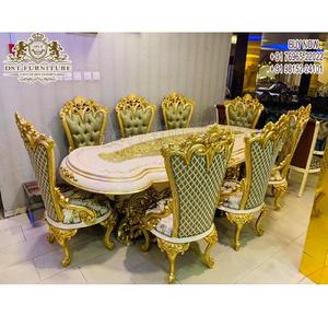 Juego de Comedor de Madera de Teca de Diseño Exclusivo con Tallado de Alta Gama para 8 Personas, Elegante Juego de Mesa de Comedor con Acabado Pulido de Alto Brillo - Product Image 1