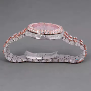 Reloj de Pulsera Unisex de Lujo de Acero Inoxidable, Resistente al Agua, Cristal Completamente Engastado, Dos Tonos, Estilo Hip Hop, Rosa, Baguette, Diamante Moissanita - Product Image 3