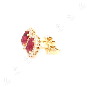 Boucles d'oreilles ovales en rubis naturel 7x5mm Boucles d'oreilles Halo en or massif 14 carats 18 carats en vrac Bijoux en pierres précieuses minimalistes pour femmes en gros - Product Image 4