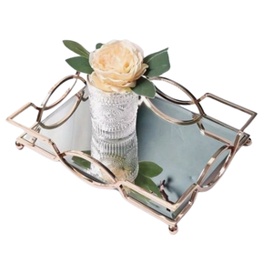 Bandeja rectangular de espejo plateado de vidrio y metal Bandeja de espejo de metal de Navidad para hoteles y Decoración de mesa - Product Image 1