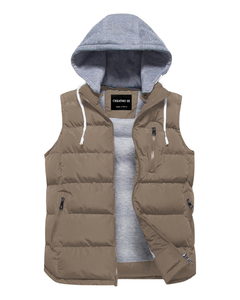 Unisex 100% poliéster cálido chaleco desmontable capucha soporte cuello grueso acolchado Puffer sin mangas prendas de vestir exteriores tela de lona para invierno - Product Image 1