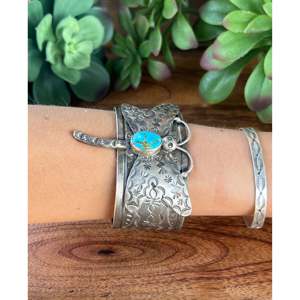 Bobby Johnson Kingman Fashion <b>Cuff</b> <b>Bracelet</b> Turquoise & Sterling <b>Silver</b> Dragonfly Design - Product Image 2