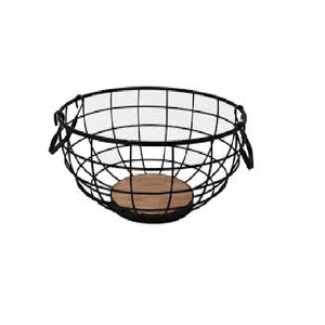 Set Of Two Strong Iron Wire <b>Basket</b> Matte Black With <b>Small</b> Wooden Base Fruit and Vegetables <b>Basket</b> Supplier - Product Image 6