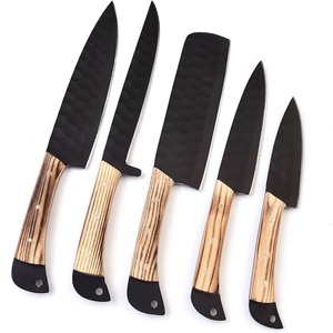 Ensemble de 5 pièces de chef en acier damas fait à la main couteaux de cuisine tranchage de viande en bois couteau de maison de qualité professionnelle sac en cuir - Product Image 1