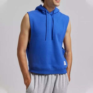 Custom Men's Breathable Sleeveless Hoodie Blue Color Regular Length Solid <b>Pattern</b> Cotton Material OEM ODM Sleeveless Men Hoodie - Product Image 6