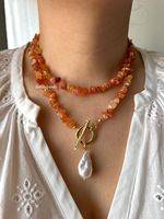 Collier Bohème Personnalisé en Gros avec Pierres Naturelles, Perles Baroques d'Eau Douce d'Automne et Pendentif Plaqué Or pour Femme, Bijoux en Pierres Précieuses