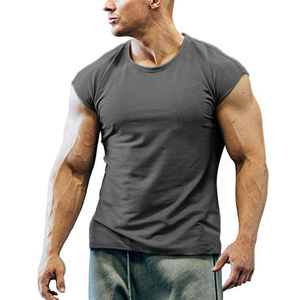 Débardeur d'été sans manches pour hommes, gilet musculaire solide, t-shirts à col en O, t-shirts avec logo personnalisé OEM - Product Image 1