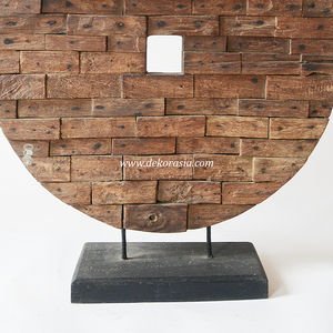 Estatua redonda de madera ornamento escultura de Arte de madera hecha a mano para mesa accesorios de decoración del hogar - Product Image 4