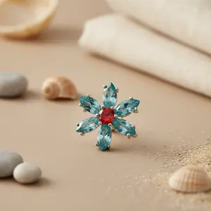 แหวนฝังพลอยสีแดงน้ำเงิน ดีไซน์ทันสมัย ชุบทองคำสีกุหลาบ - เครื่องประดับแฟชั่นสำหรับผู้หญิง - Product Image 1