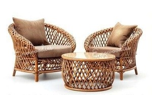 Nouveau Style Creative Rotin Osier Patio Canne Rotin Fauteuil Ensemble de 2 Avec Table pour Salon Balcon Étude Intérieur/Extérieur - Product Image 5