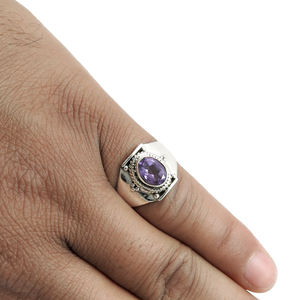 Piedra preciosa de amatista natural Forma ovalada 925 Anillos de ajuste de bisel de plata esterlina sólida Anillos de plata Joyería fina para ella a baja velocidad - Product Image 3