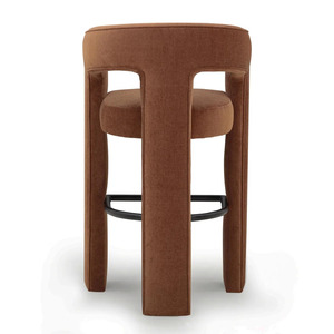 <b>Velvet</b> Upholstered Bar <b>Chair</b> Barrel Stool Modern Counter Seat with Metal Base for Hotel Kitchen Dining - Product Image 2